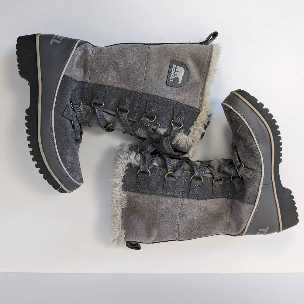 SOREL Tivoli II High Women's Winter Carnival Boots - Grey Faux Fur Trim - Size 6 - Picture 2 of 11